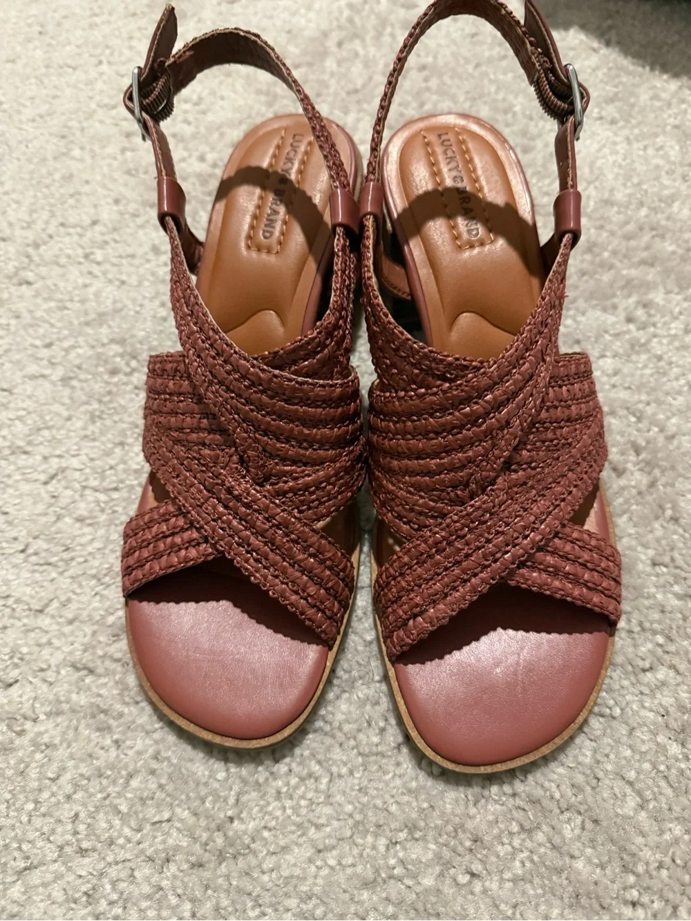 Lucky Brand Women's Braided Wedge Sandals - Rust Brown Size 9.5 NEW